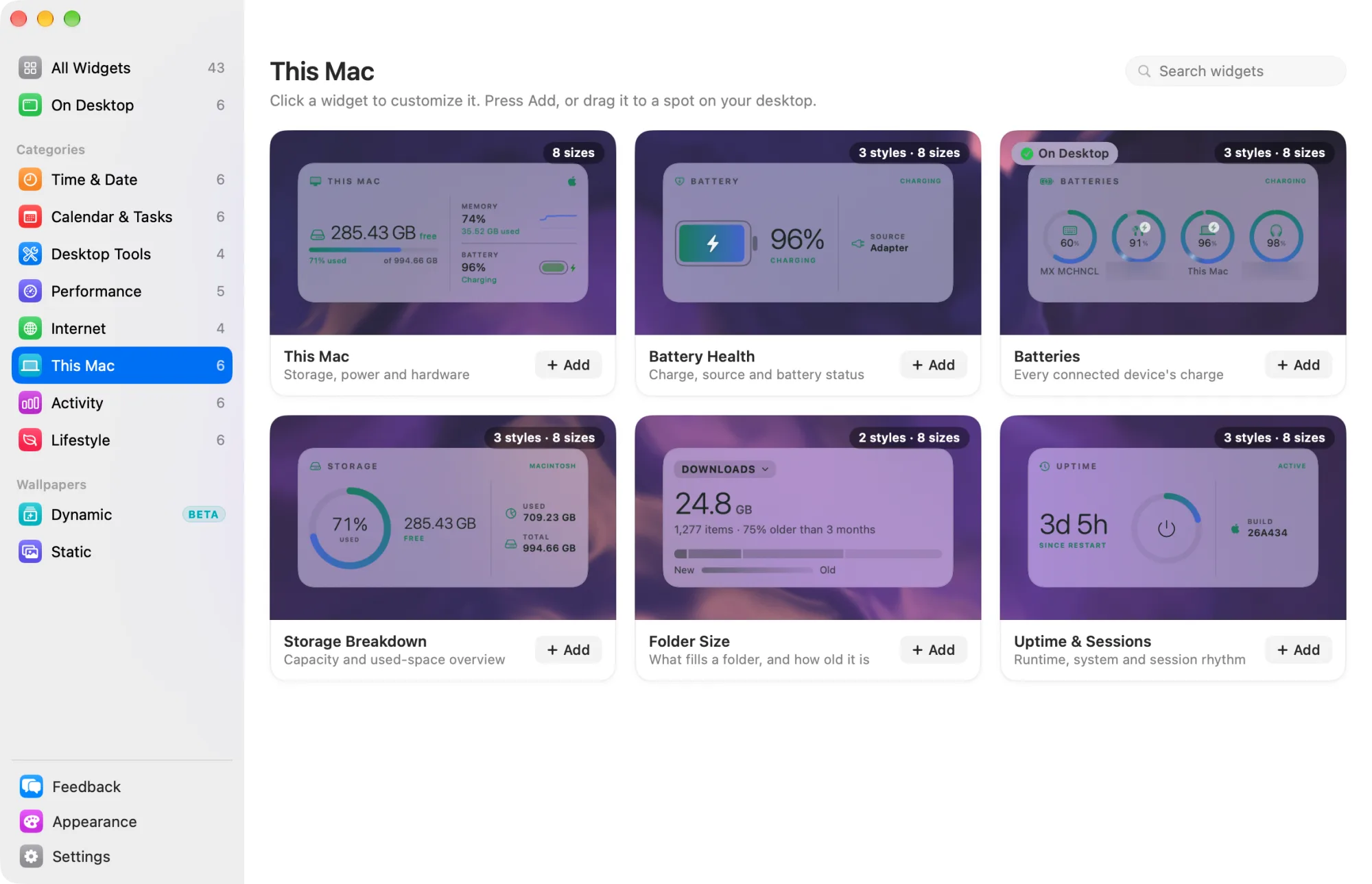 The This Mac category in the widget library