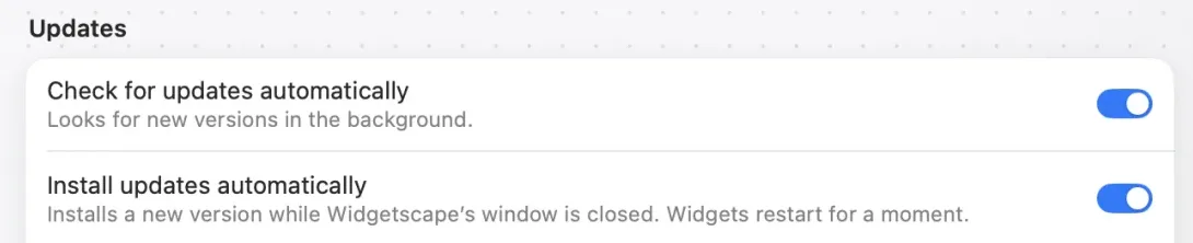 Settings, Updates, with automatic checks and installs turned on