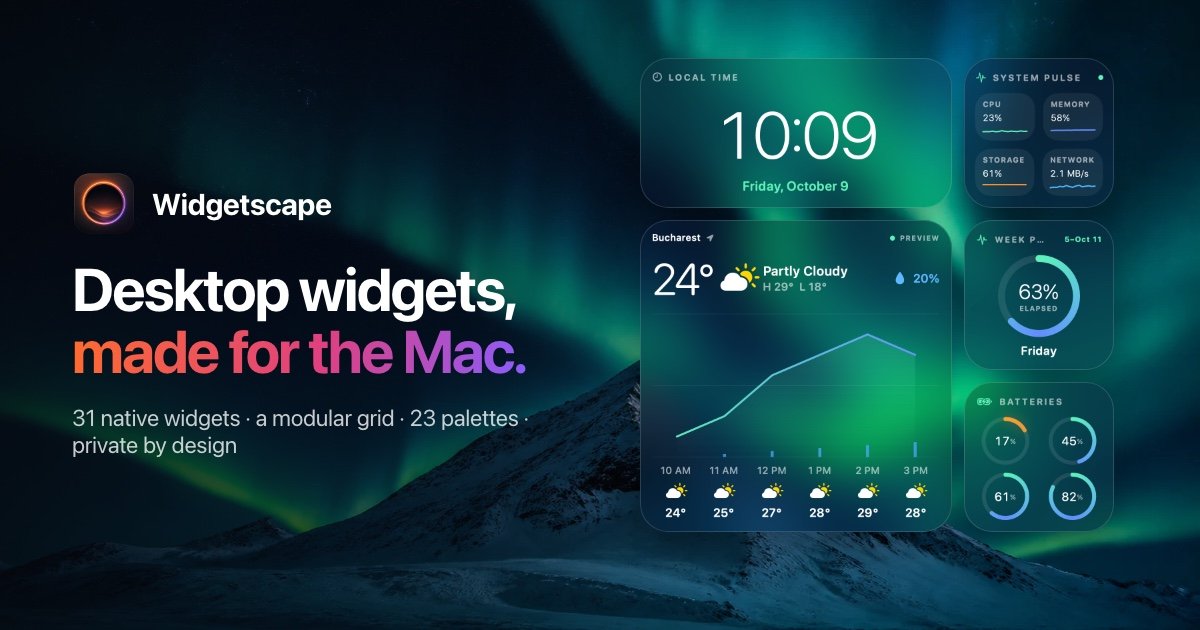 Widgetscape - Rainmeter-style desktop widgets for the Mac, no skins to write. Most of this year's wo